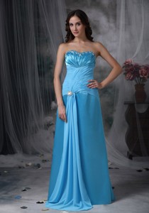 Exquisite Aqua Blue Column Sweetheart Evening Dress Chiffon and Taffeta Beading Floor-length