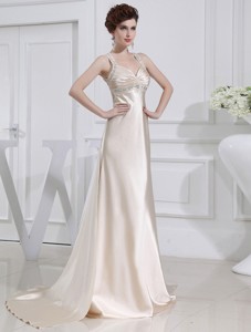 Halter Top Floor-length Beading Elastic Woven Satin Prom Dress