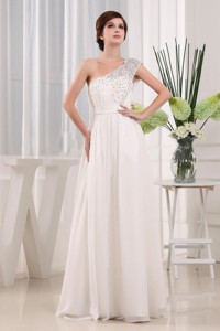 Pretty White One Shoulder Beading Prom Celebrity Dress In