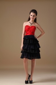 Cute Black And Red Sweetheart Short Prom Dress Chiffon And Taffeta Beading Knee-length