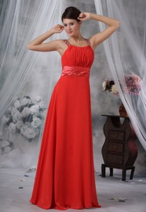 Decorah Iowa Beaded Decorate Straps Ruched Bodice Red Chiffon Floor-length Prom Evening D