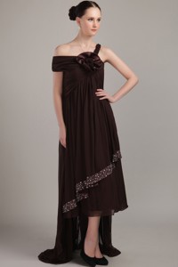 Brown Empire Asymmetrical High-low Chiffon Beading Plus Size Prom Dress