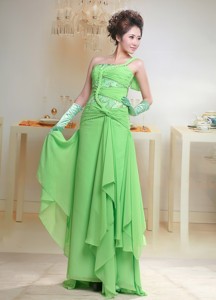Satakunta Finland Sweet Spring Green One Shoulder Ruched Bodice Prom Dress With Chiffon For Party