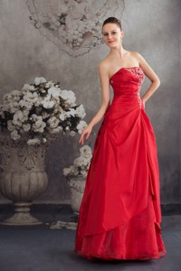Red Appliques Strapless Long Prom Dress