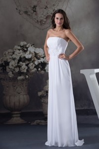 Elegant Empire Strapless Hand Made Flowers long White Prom Dress