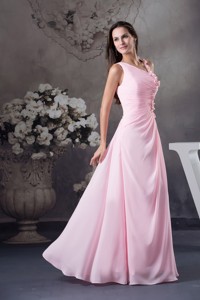 Cute Column Venetian pearl One Shoulder long Prom Dress Pink