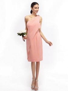 Ruching Pink Prom Dress With One Shoulder