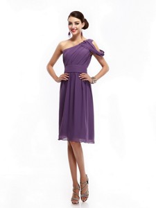 One Shoulder Dark Purple Prom Dress With Ruching