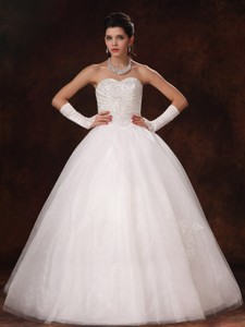Ball Gown Sweetheart Beaded Organza Custom Made Floor-length Wedding Dress