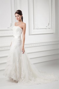 Strapless Beading And Lace Court Train Wedding Dress