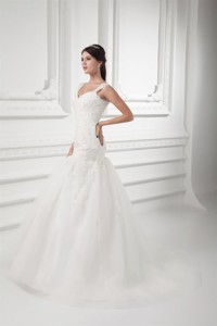 Luxurious Straps Wedding Dress With Lace Sweep Train