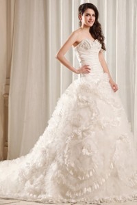 Fashionable Sweetheart Lace Up Taffeta And Tulle Wedding Dress With Court Train