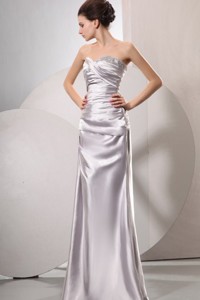 Column Sweetheart Silver Beading and Ruching Floor-length Wedding Dress 