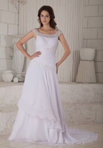 Beautiful Princess Scoop Court Train Chiffon Embroidery Wedding Dress
