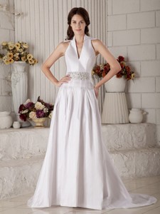 Gorgeous Princess V-neck Court Train Taffeta Beading Wedding Dress