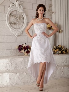 Discount Princess Strapless High-low Lace Embroidery And Beading Wedding Dress