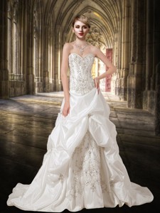 White Embroidery And Beading A Line Sweetheart Wedding Dress
