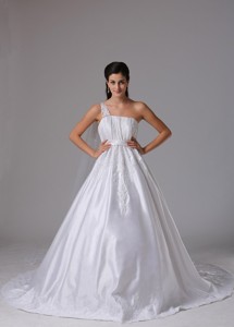 Customize One Shoulder Wedding Dress Embroidery And Ruch In Madison Connecticut