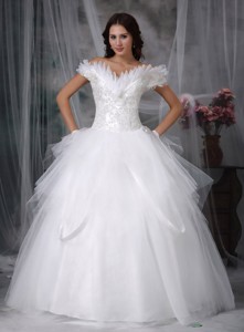 Perfect Ball Gown Off The Shoulder Floor-length Tulle Appliques Wedding Dress 