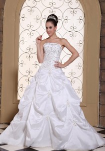 Embroidery With Beading On Satin Strapless Pretty Wedding Dress Pick-ups Gown