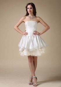Beautiful Strapless Mini-length Taffeta Ruch Wedding Dress