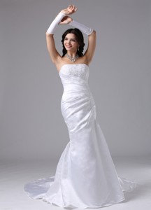 Column Strapless and Lace For Romantic Wedding Dress In Carson California Brush Train 