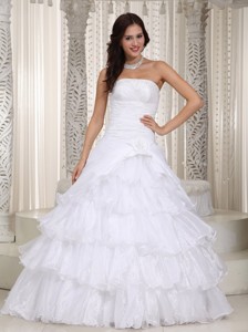 New Strapless Flooor-length Organza Beading And Hand Made Flower Wedding Dress