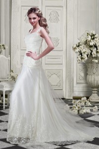 Low Price Straps Wedding Dress With Appliques And Lace
