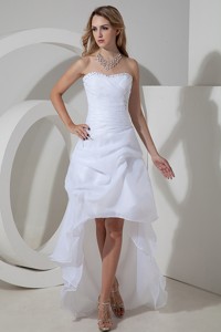 Elegant Princess Strapless High-low Organza Bow And Beading Wedding Dress