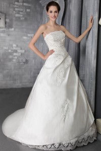 Brand New Princess Strapless Court Train Taffeta Lace Wedding Dress