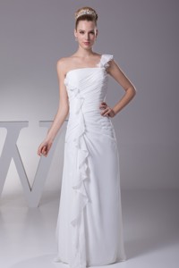 Sheath One Shoulder Ruching Floor-length Wedding Gowns