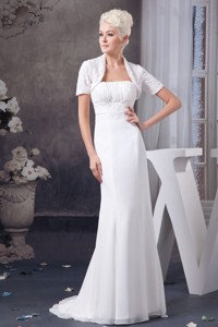 Appliqued And Ruched Wedding Dress With Brush Train And Jacket