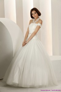 Pretty Laced Strapless White Wedding Dress With Beading
