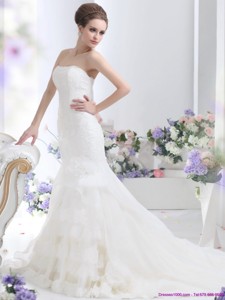 Wonderful Strapless Wedding Dress With Brush Train