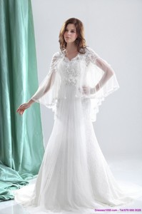 Pretty V Neck Wedding Dress With Beading And And Ruching