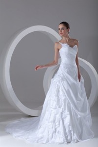 Exquisite Ball Gown One Shoulder Court Train Lace Taffeta Wedding Dress 