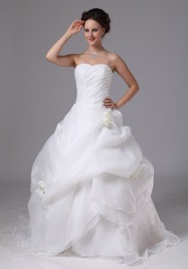 Organza Hand Made Flowers and Pick-ups Wedding Dress With Brush Train For Custom Made In Gainesville