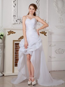 Perfect Asymmetrical Sweetheart High-low Organza Appliques Wedding Dress 