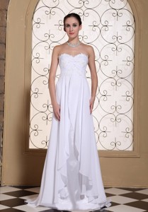 Laced Decorate Bust White Chiffon Wedding Dress Brush Train And Lace-up