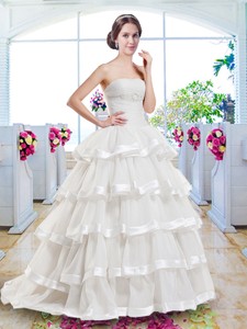 Fashionable Ruffled Layers Bridal Dress With Brush Train