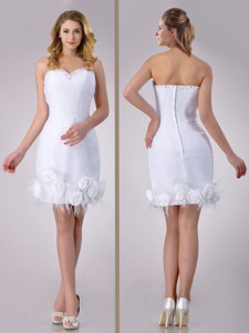 Beautiful Sweetheart Short Satin Wedding Dress with Beading and Rolling Flowers 
