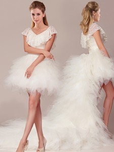 Popular Laced And Ruffled Detachable Wedding Dress With High Low