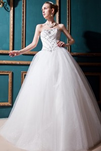 Best Ball Gown Sweetheart Floor-length Tulle Beading Wedding Dress 