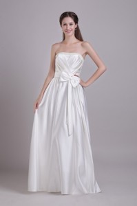 White Empire Strapless Floor-length Taffeta Beading and Bowknot Wedding Dress 