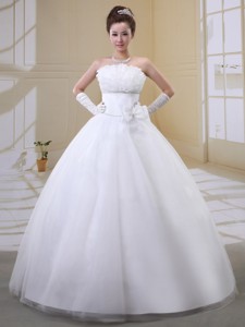 Custom Made Ball Gown Strapless Bow Wedding Dress With Tulle In Hyvinkaa Finland