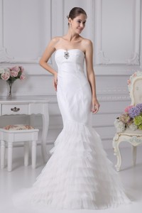 Sweetheart Ruffled Layers Mermaid Wedding Gowns with Ruching and Beading 