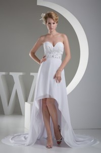 Sexy Sweetheart High-low Beaded Ruched White Wedding Dress 