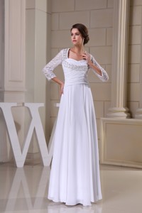 Lace with Beadings Decorated 3/4 Sleeves Bridal Gown with Heart Shaped Cutout Back 