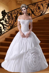 Princess Beading Court Train Wedding Dress With Off The Shoulder