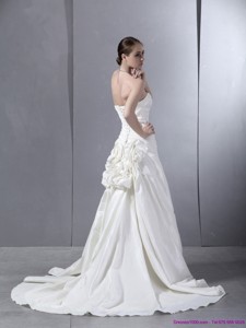 Ruffled Sweetheart Ruched White Wedding Dress With Brush Train